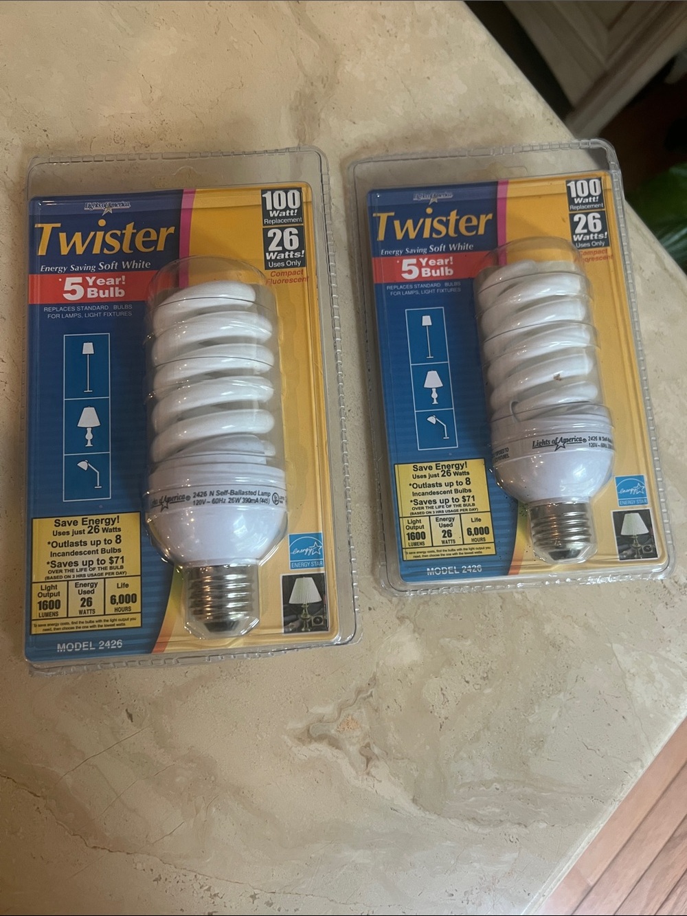 Twister Soft White Spiral CFL Energy Saving Bulbs (2 White) Model 2426 26 Watts